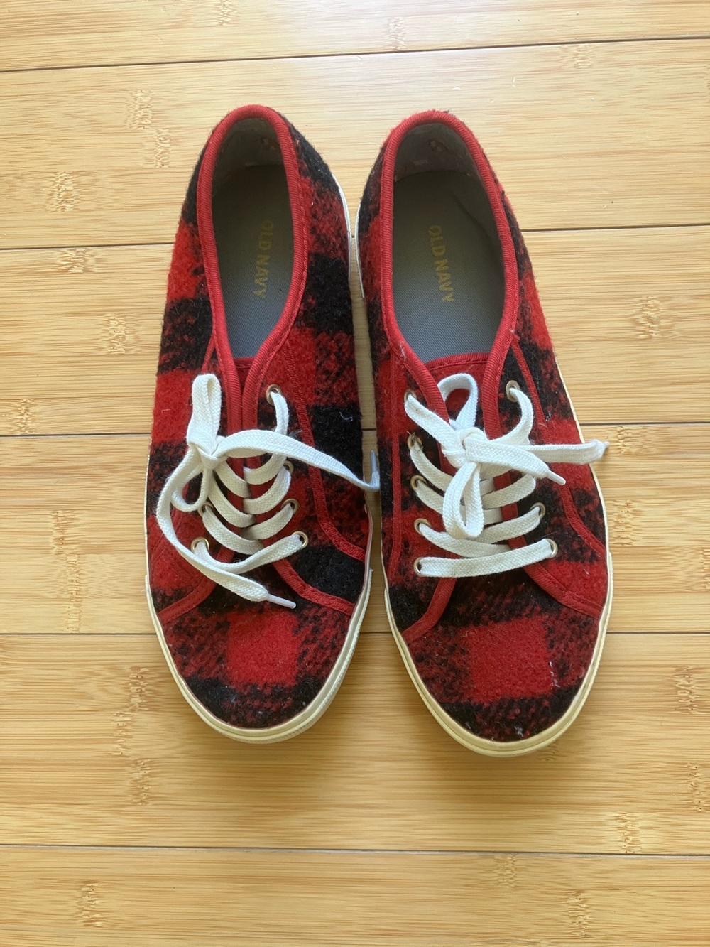 Old Navy Red and Black Plaid Canvas Lace-Up Sneakers - Women